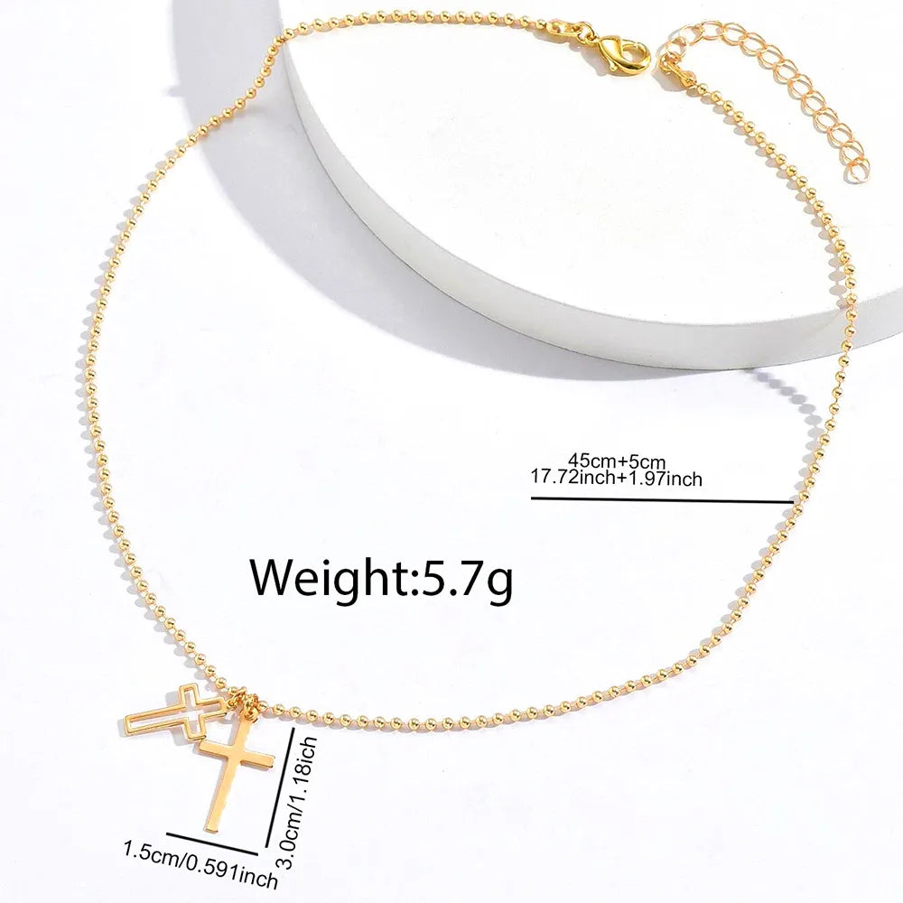 18K Gold Plated Double Cross Necklace