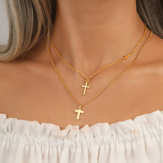 Golden Layered Cross Necklace