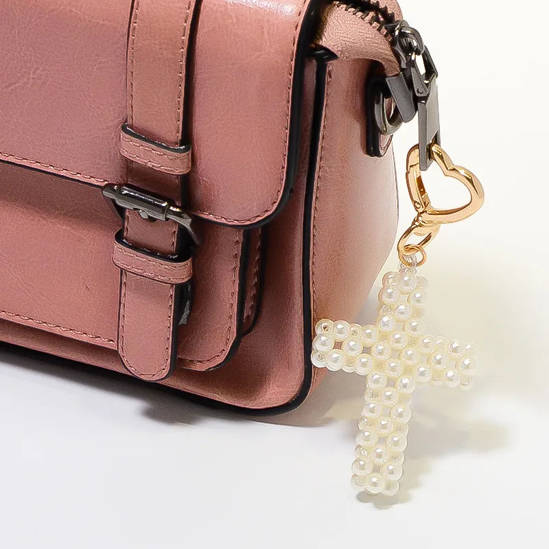 Cross Faux Pearl Bag Charm