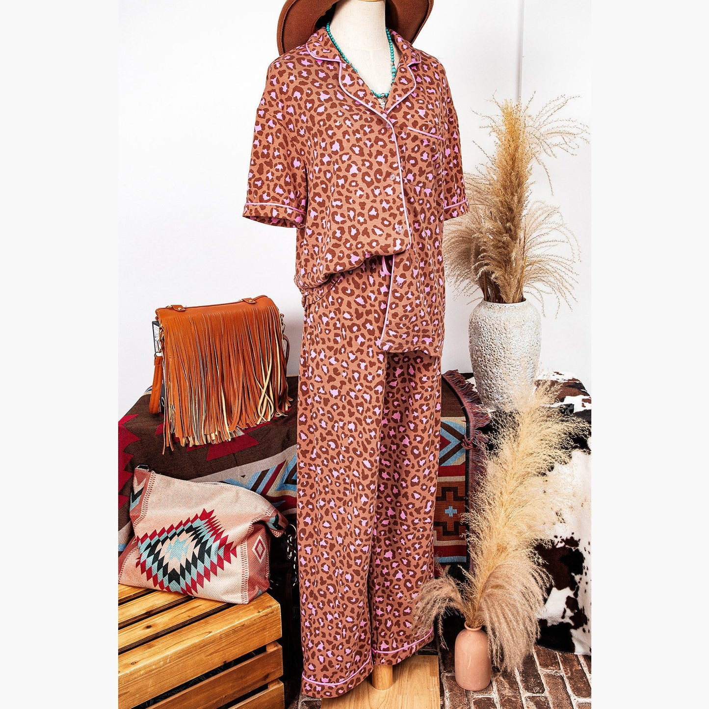 REDUCED!!! Drusilla Leopard Print Short Sleeve Shirt and Pants Pajamas Set REDUCED!!!