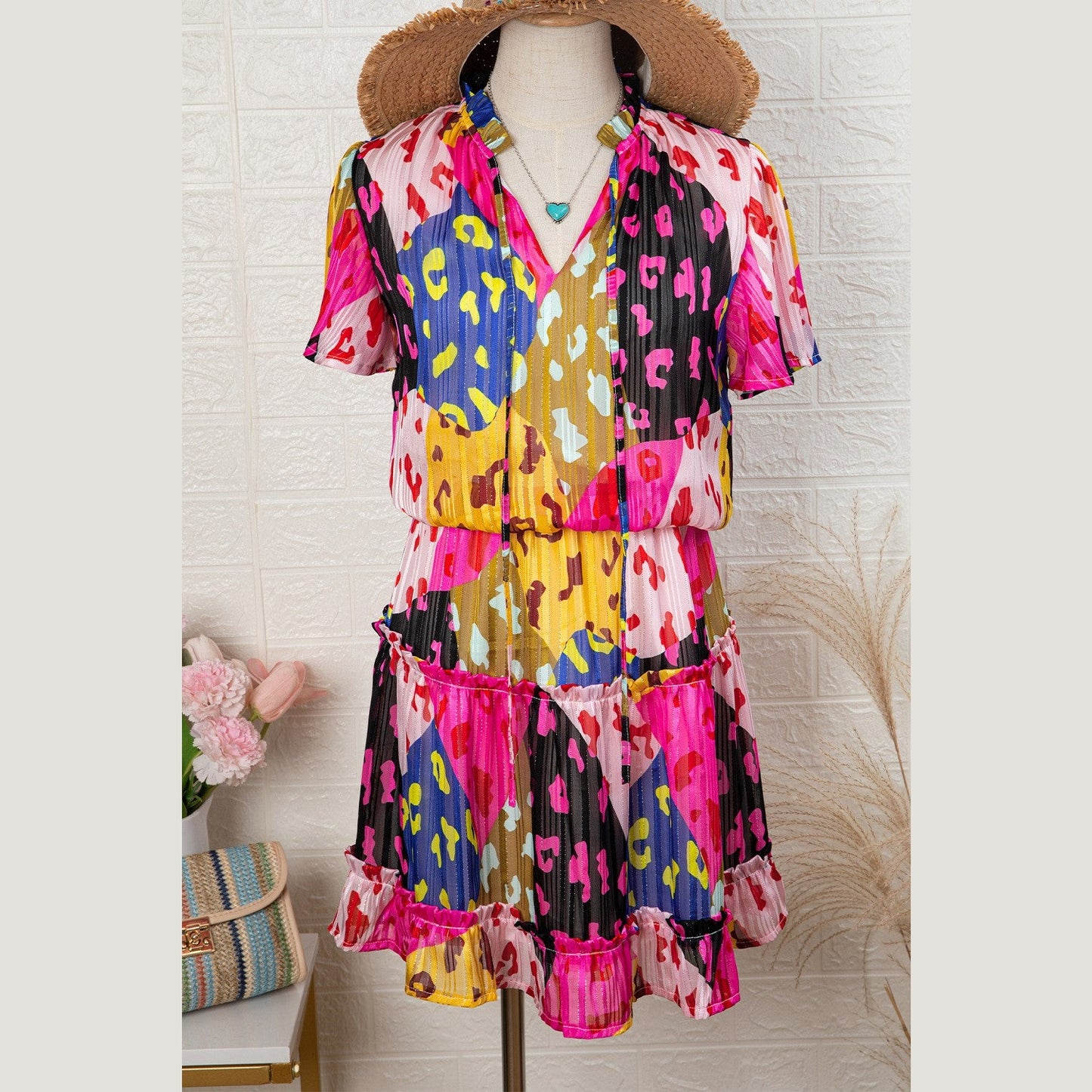 SALE!! Daffy Leopard Print Short Sleeve Tiered Ruffle Mini Dress SALE!!