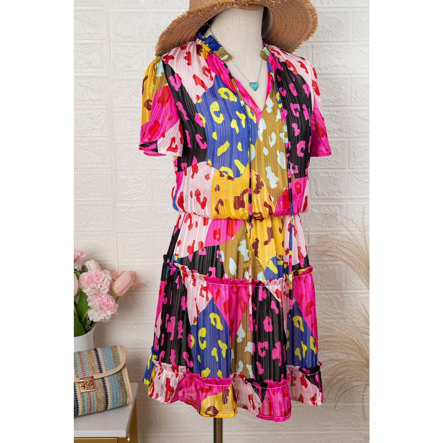 SALE!! Daffy Leopard Print Short Sleeve Tiered Ruffle Mini Dress SALE!!