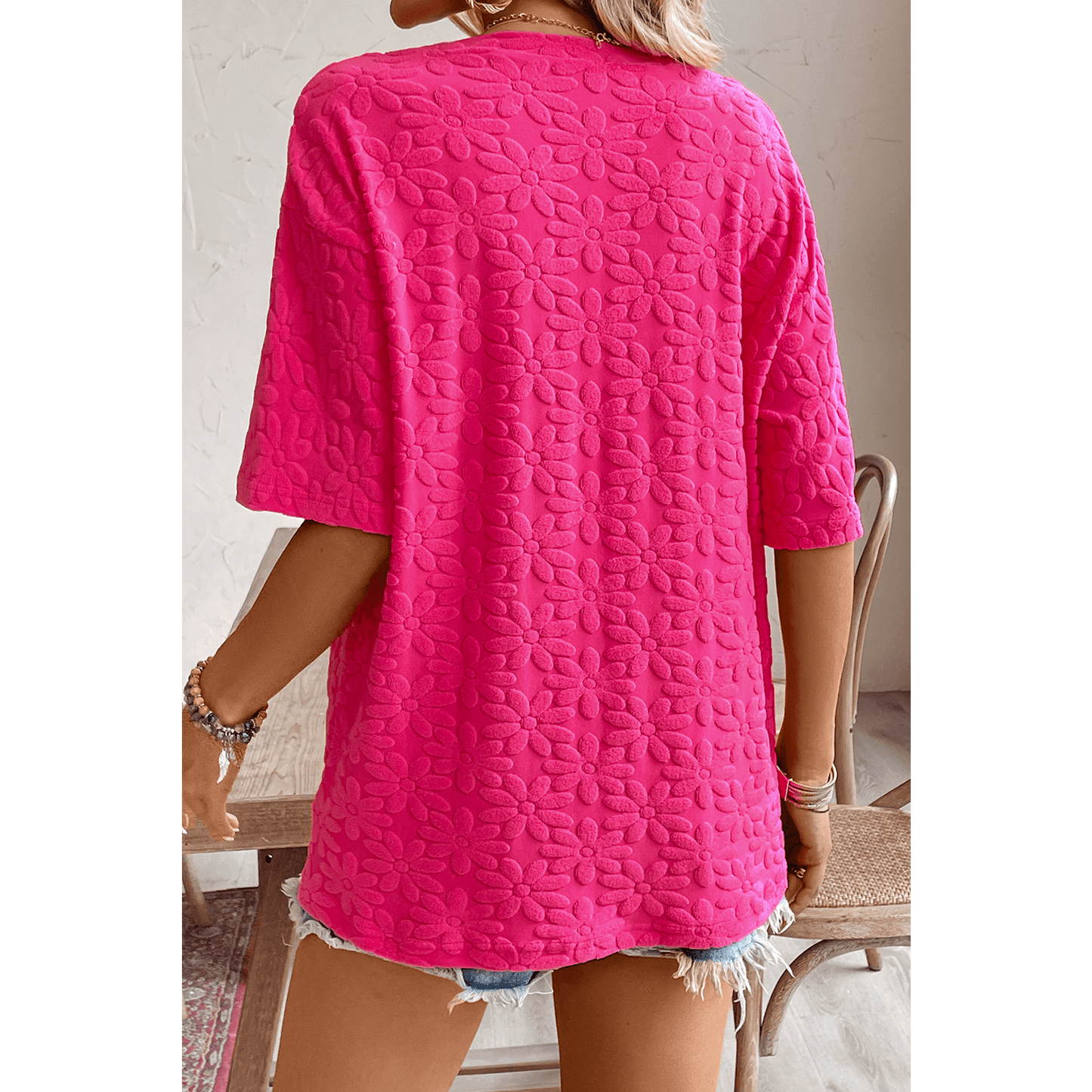RTS Daisy Flower Jacquard Half Sleeve T Shirt XS, S, M, L