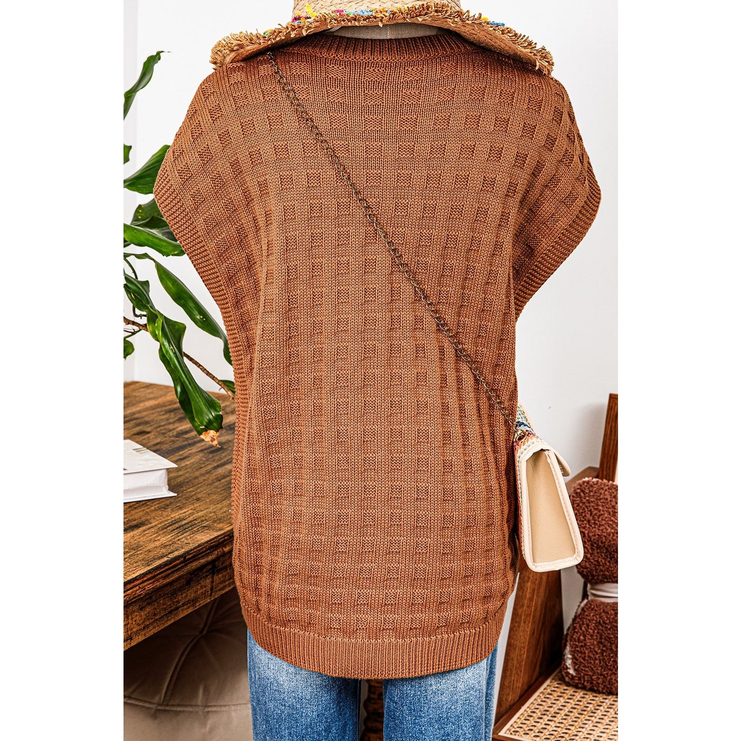 REDUCED!!! Darcy Camel Round Neck Textured Knit Sweater Vest REDUCED!!!