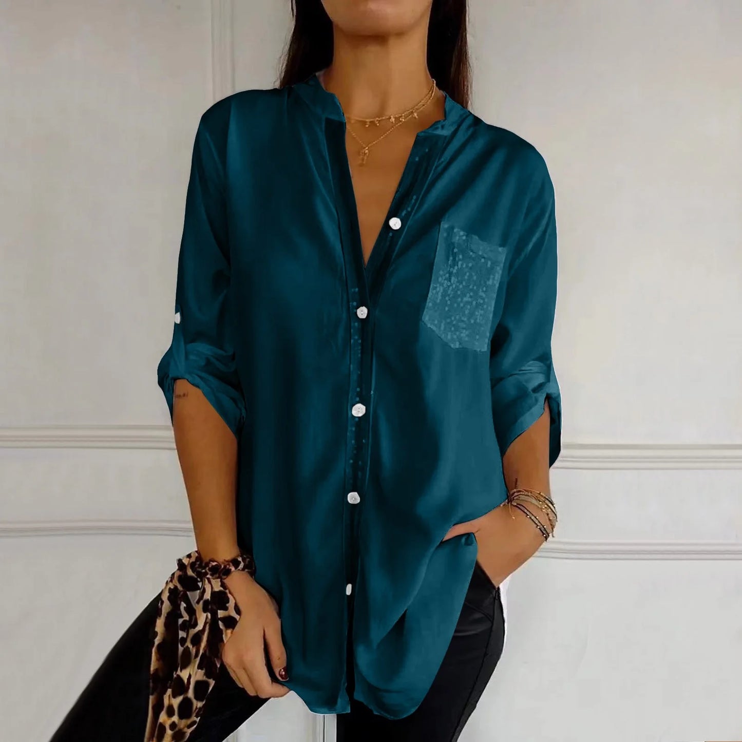 Darley Green V Neck Mid Sleeve Blouse
