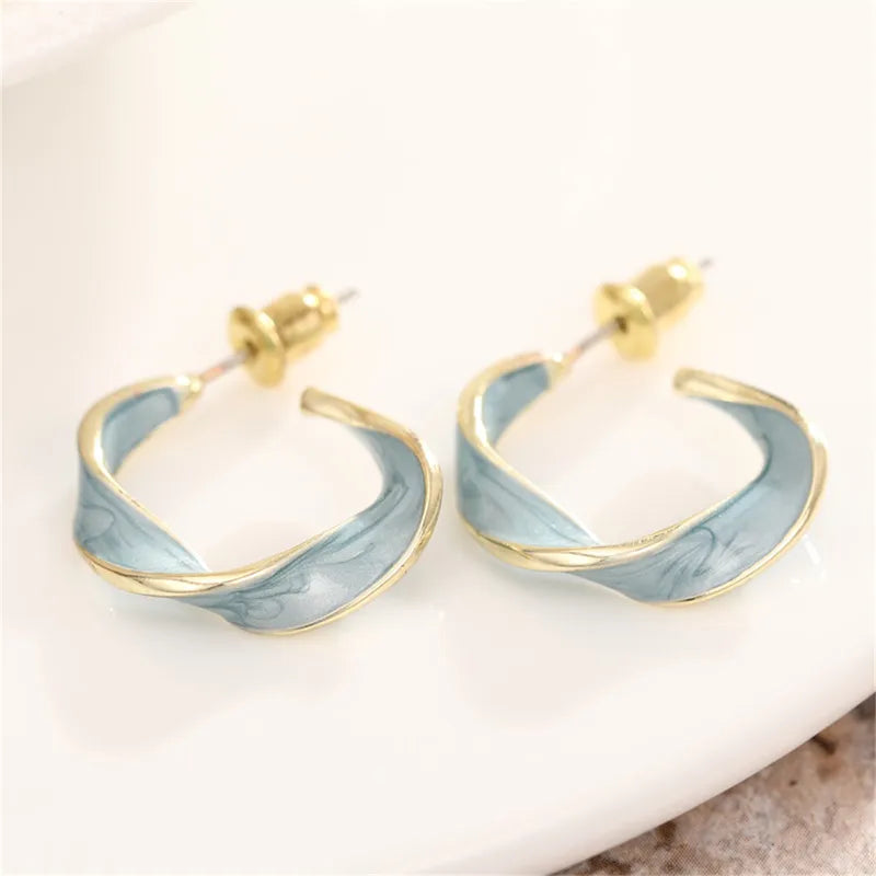 Blue Enamel Curve Hoops