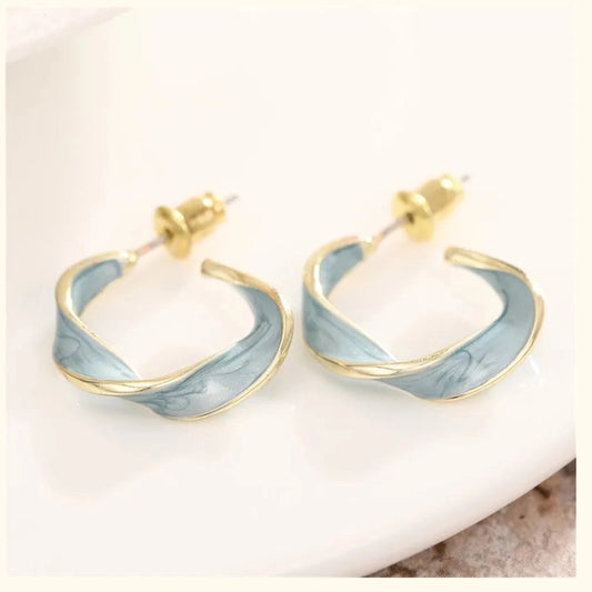 Blue Enamel Curve Hoops