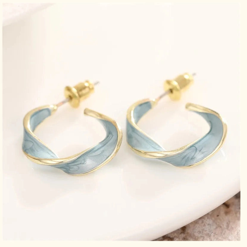 Blue Enamel Curve Hoops