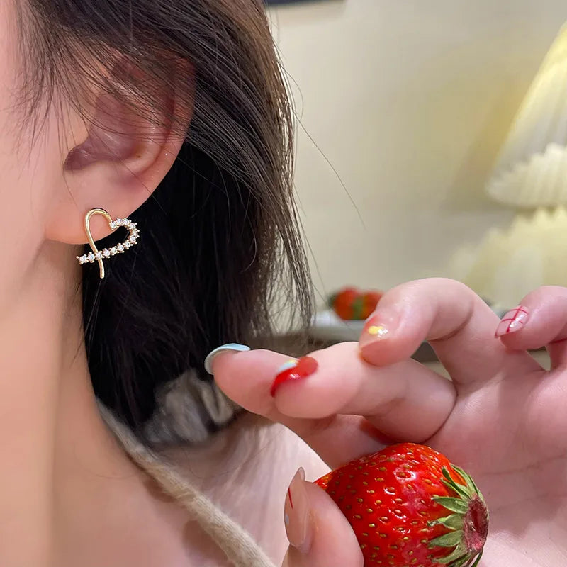 Golden Heart with Zircon Stud Earrings