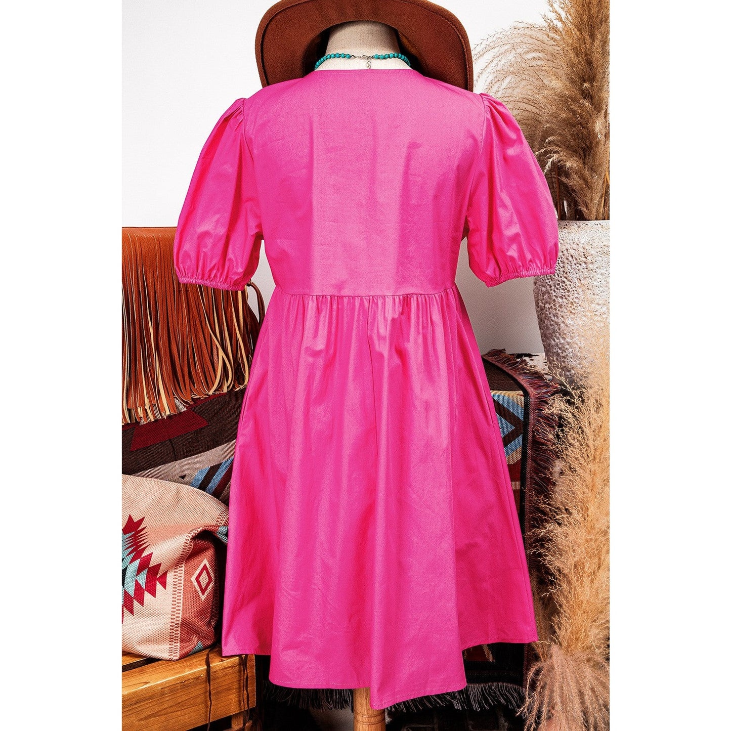 REDUCED!!! Elma Bright Pink Puff Sleeve Tie Front High Waist Mini Dress REDUCED!!!