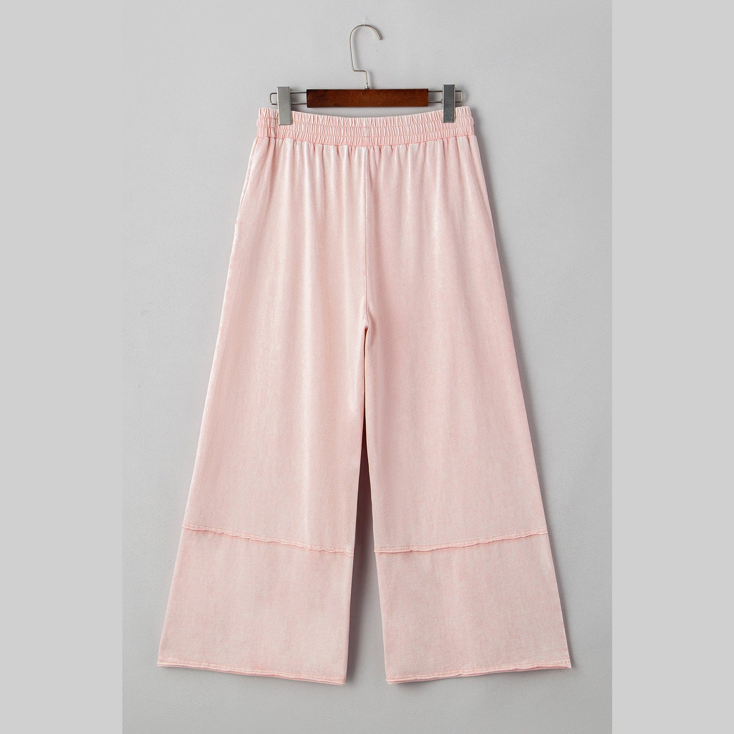 Erina Pink Flower Patch Mineral Washed Terry Knit Cropped Wide Leg Pants