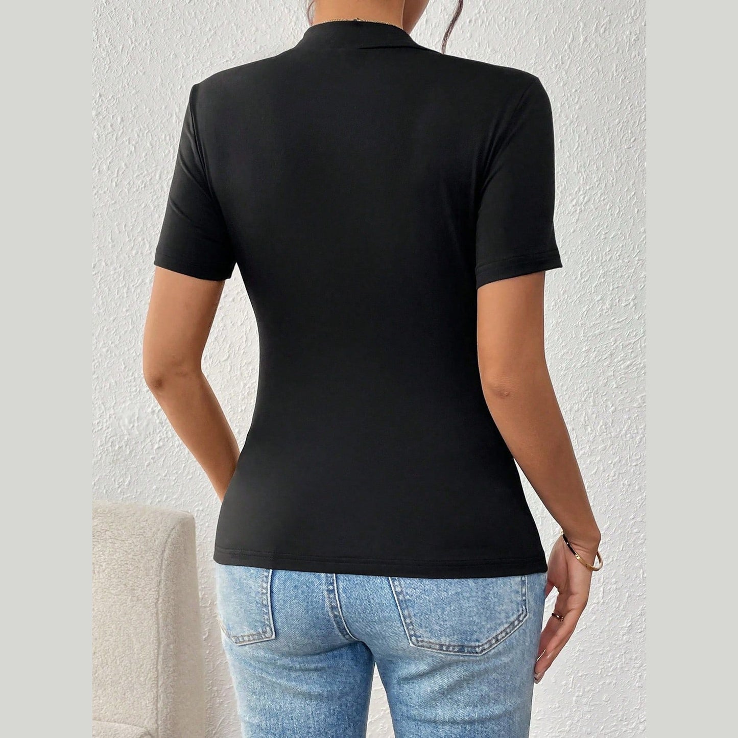 3D Floral Black Slim Short Sleeve T-shirt