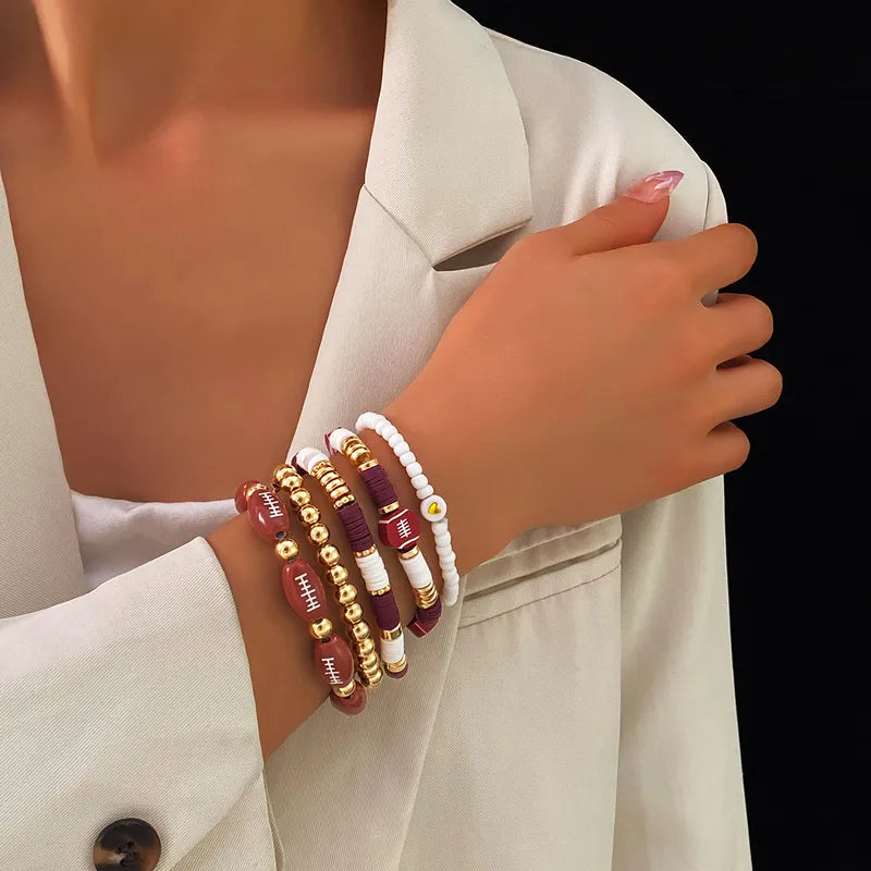 5 Pc Football Bracelet Stack Set