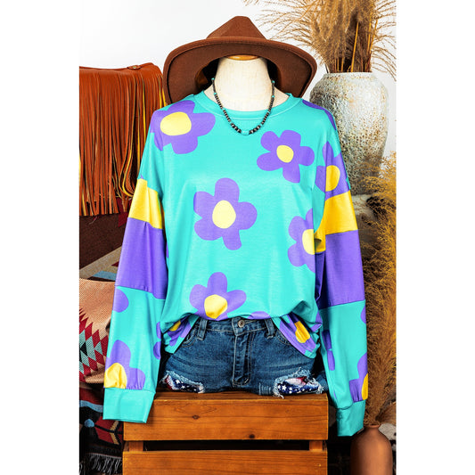 Ginette Floral Color Block Long Sleeve Loose Top