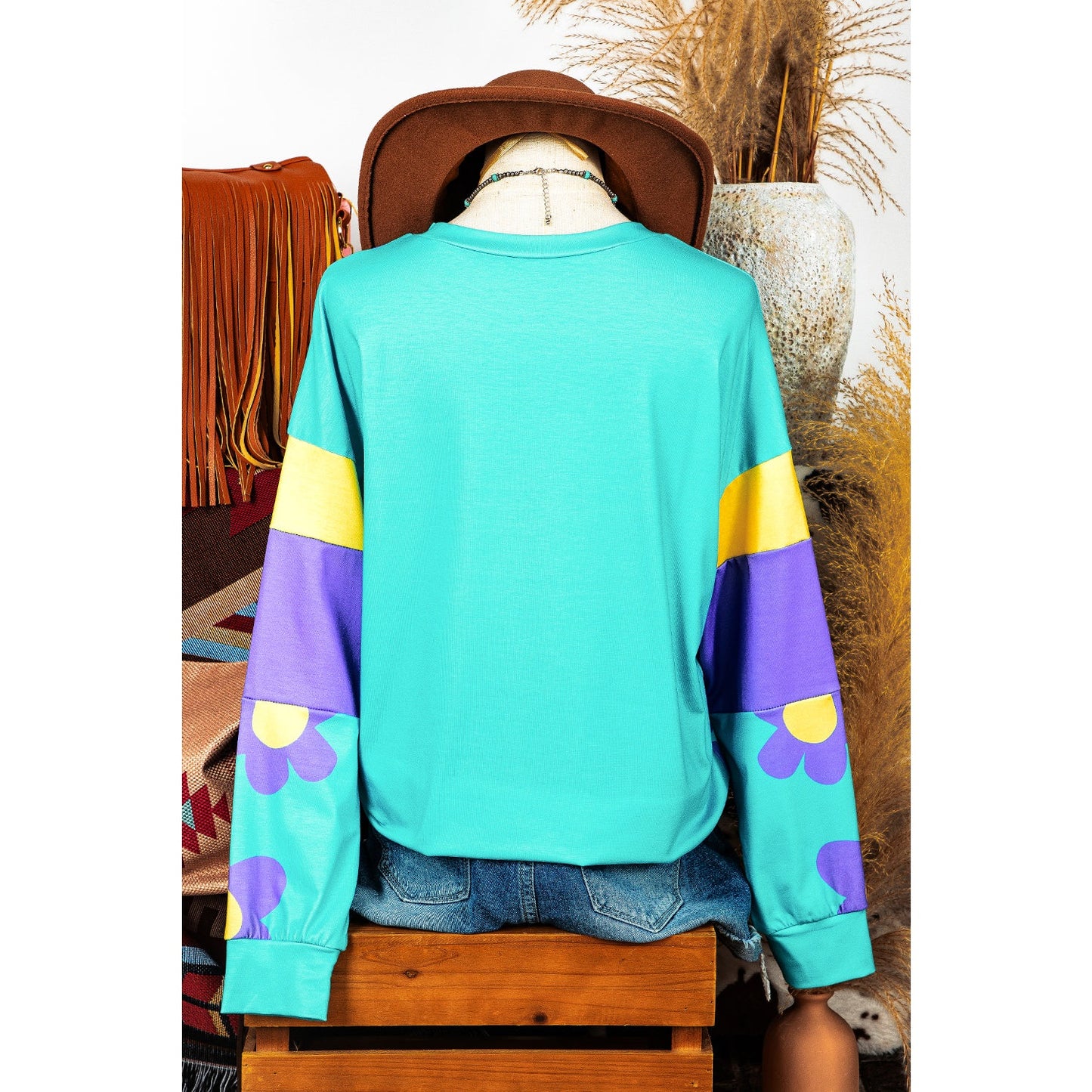Ginette Floral Color Block Long Sleeve Loose Top