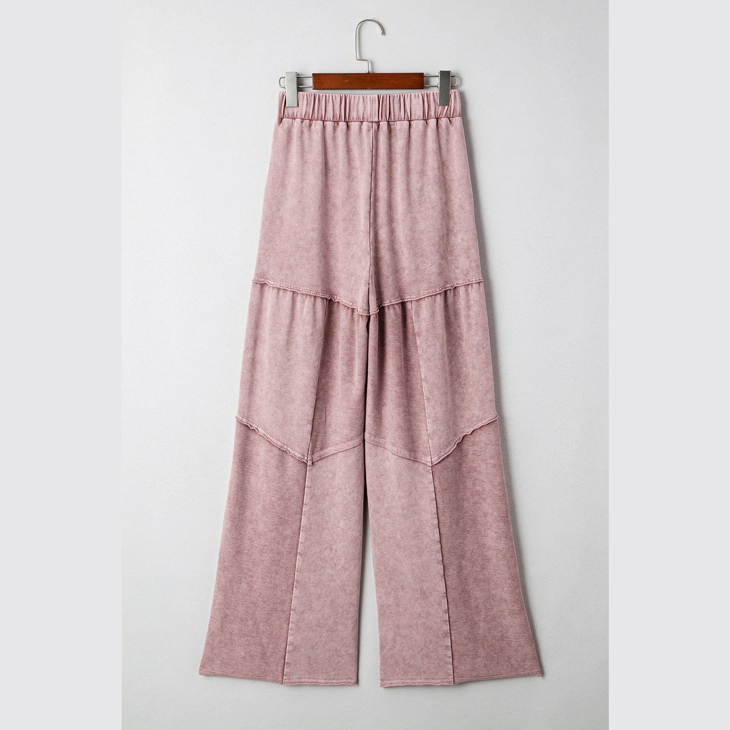 Gabby Pink Mineral Wash Tiered Wide Leg Patchwork Drawstring Pants