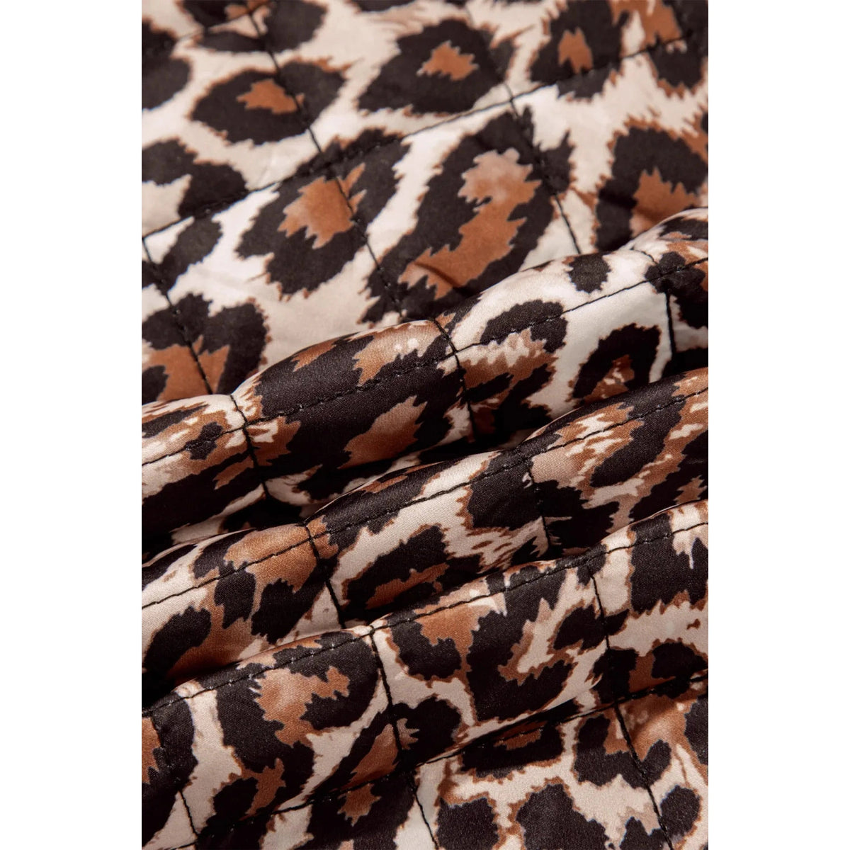Geri Brown Leopard Print Quilted Button Front Patch Pockets Jacket
