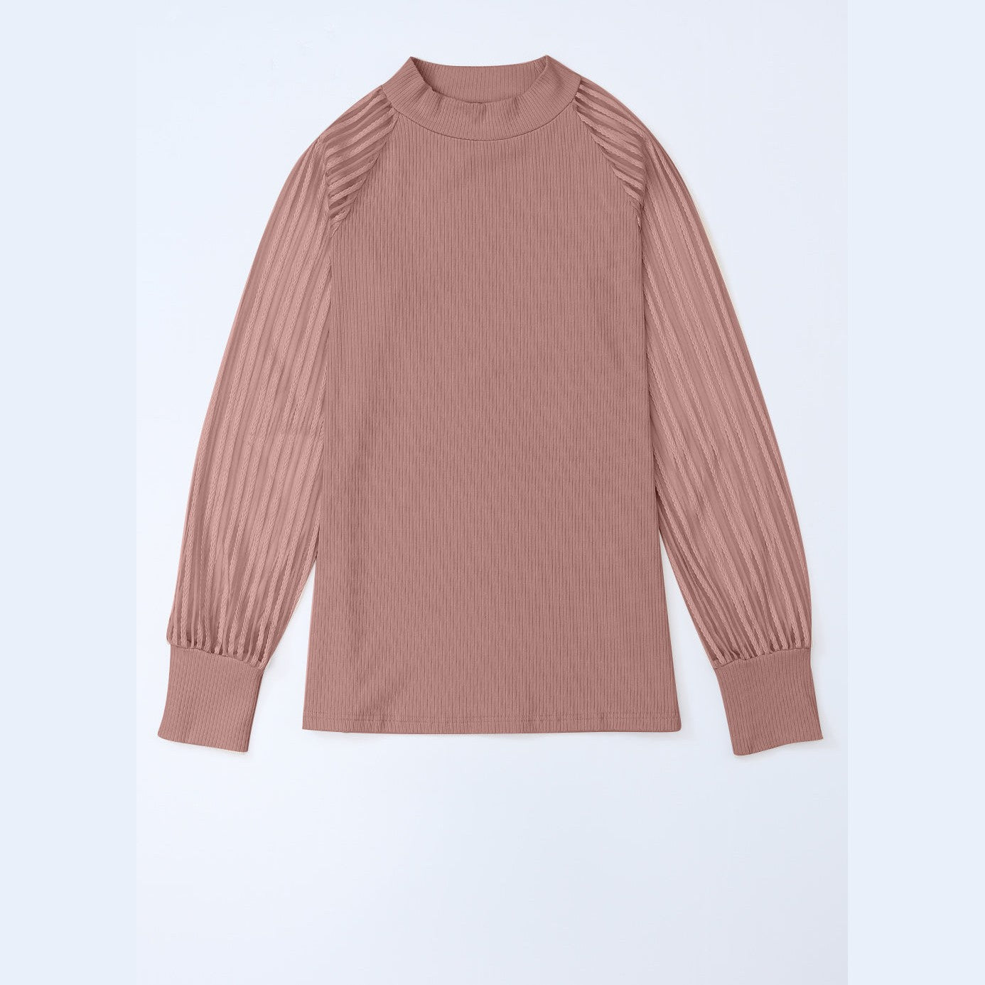 Gidgett Pink Striped Mesh Long Sleeve Crewneck Ribbed Top