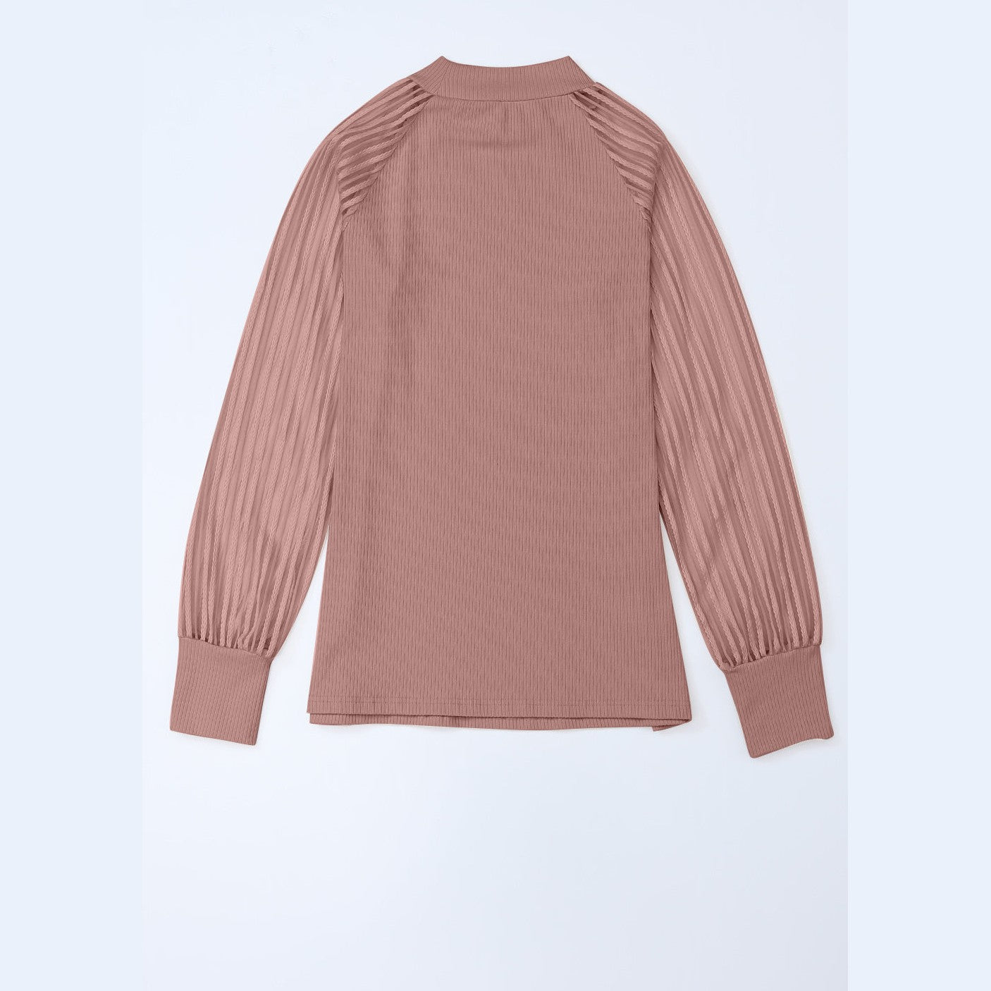 Gidgett Pink Striped Mesh Long Sleeve Crewneck Ribbed Top