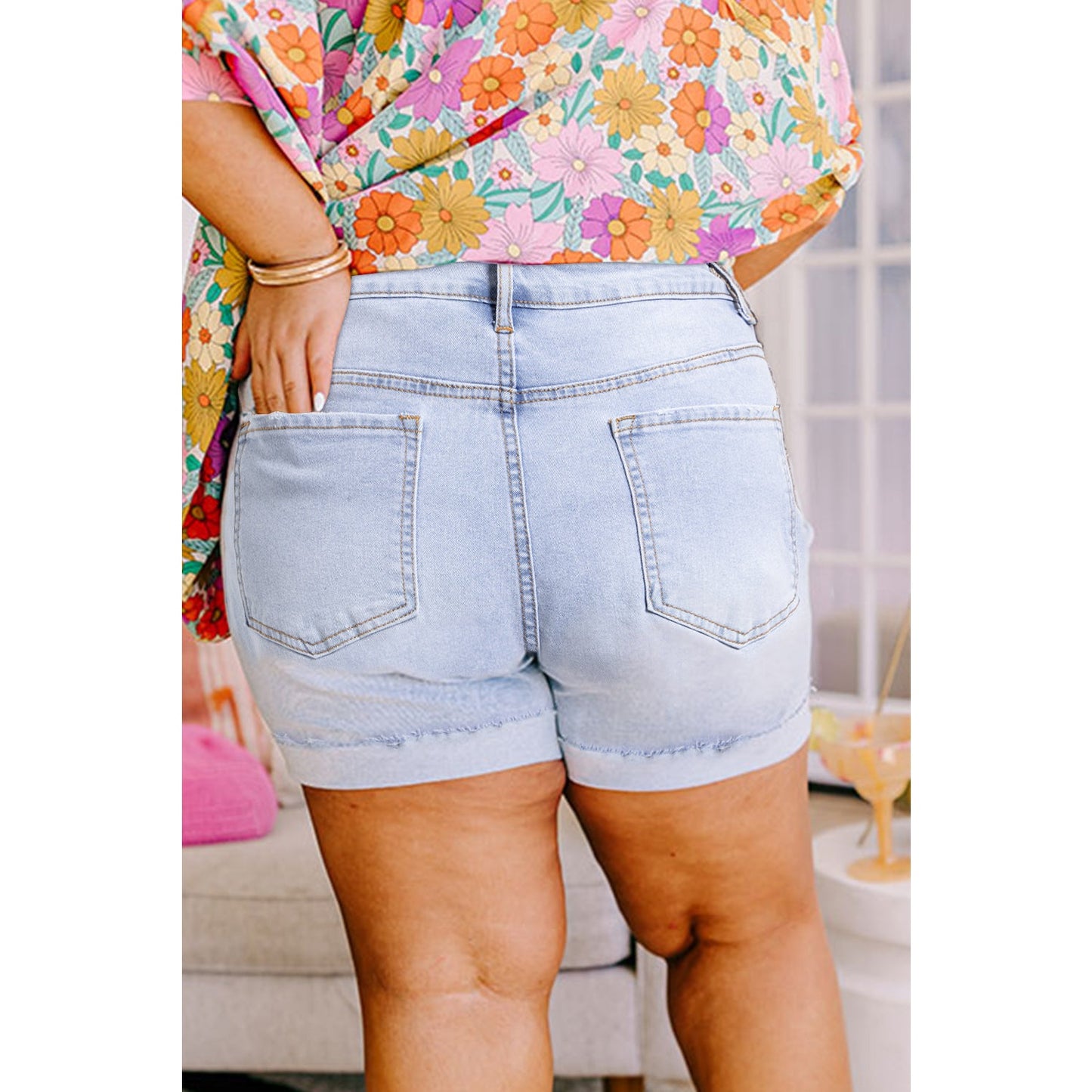 Gigi Beau Blue Folded Edge High Waist PLUS SIZE Denim Shorts