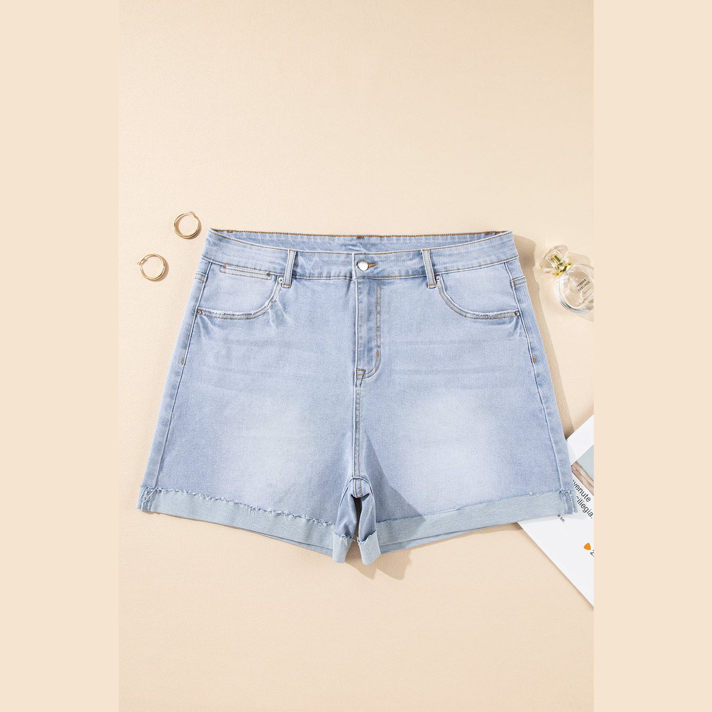 Gigi Beau Blue Folded Edge High Waist PLUS SIZE Denim Shorts