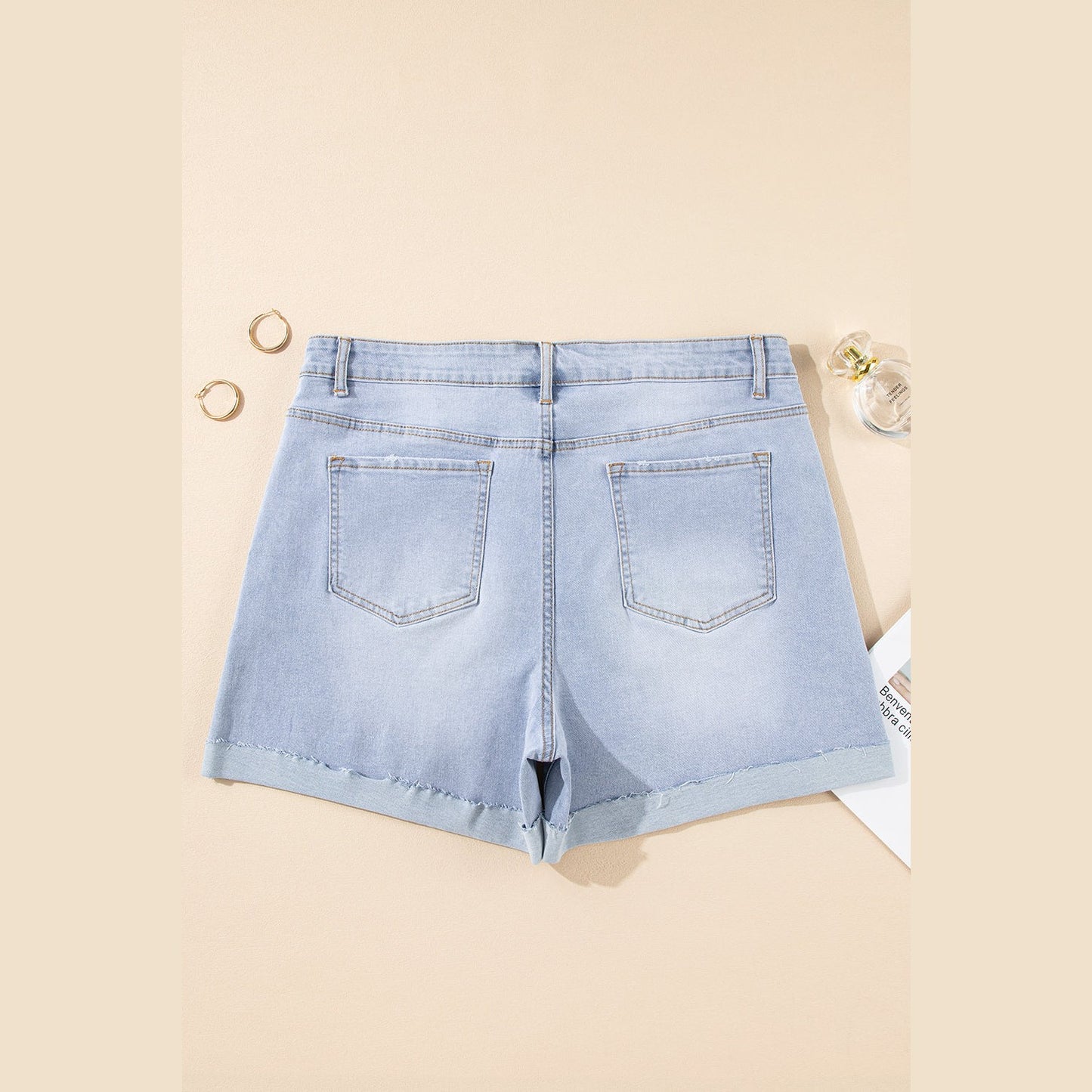Gigi Beau Blue Folded Edge High Waist PLUS SIZE Denim Shorts