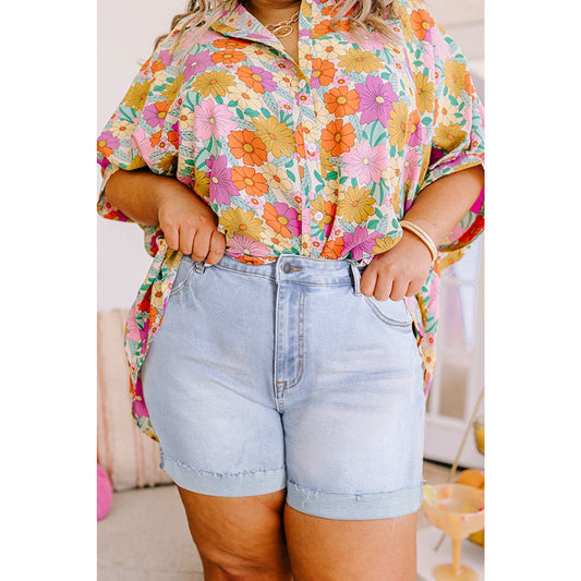 Gigi Beau Blue Folded Edge High Waist PLUS SIZE Denim Shorts