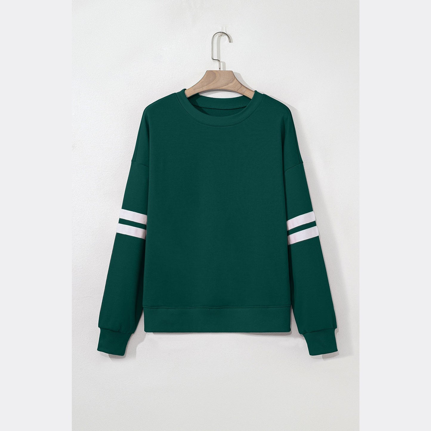 Green Varsity Striped Detail Drop Shoulder Oversized Sweatshirt