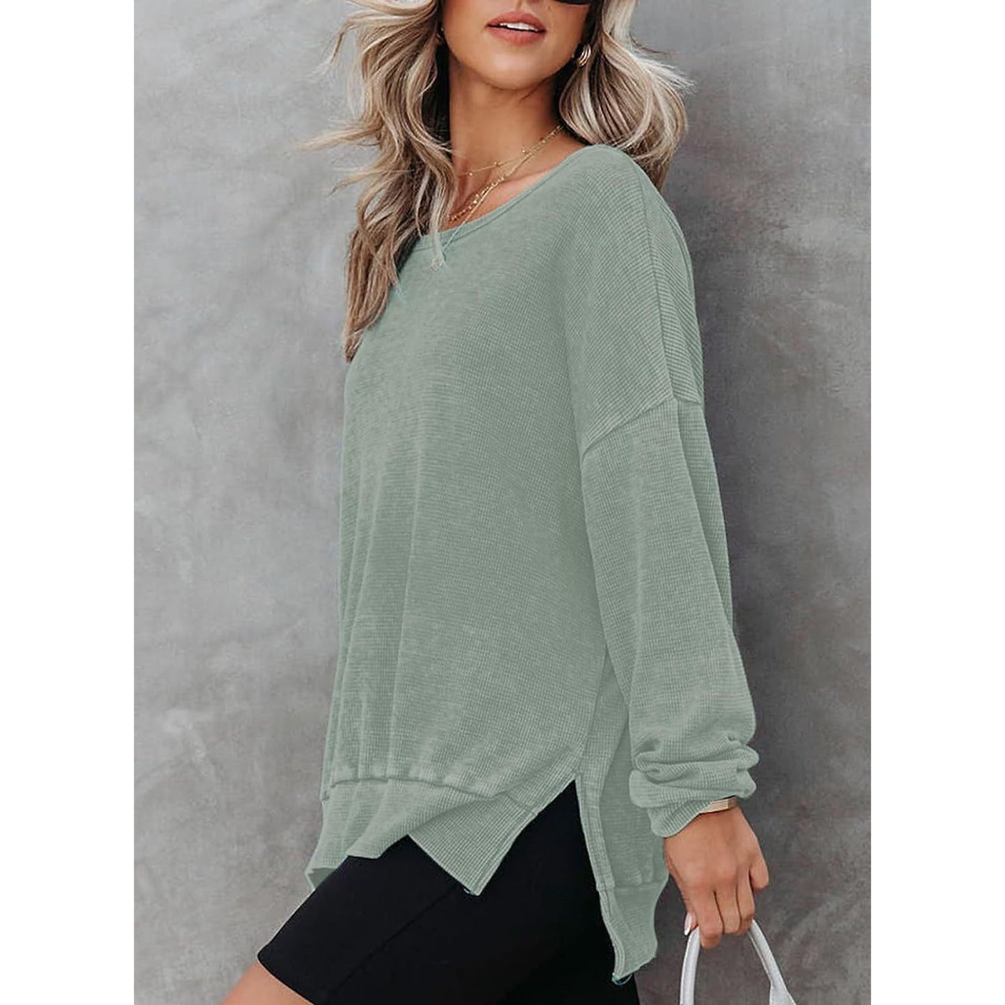 Latoya Oversized Waffle Knit Side Split Sweatshirt - 6 Colors
