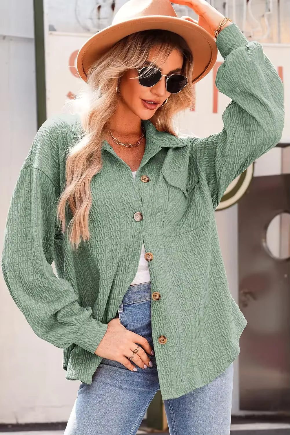 Marceline Textured Button Up Long Sleeve Shacket - 4 Colors