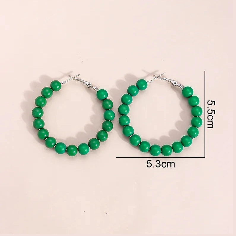 Kelly Green Beaded Hoops