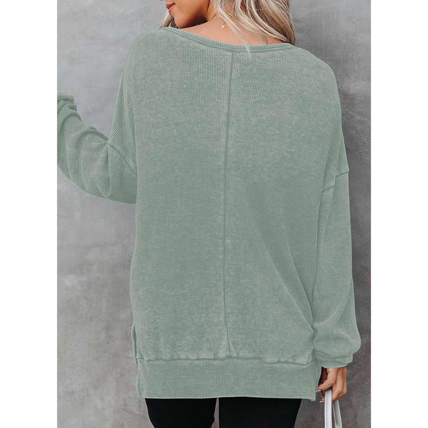 Latoya Oversized Waffle Knit Side Split Sweatshirt - 6 Colors