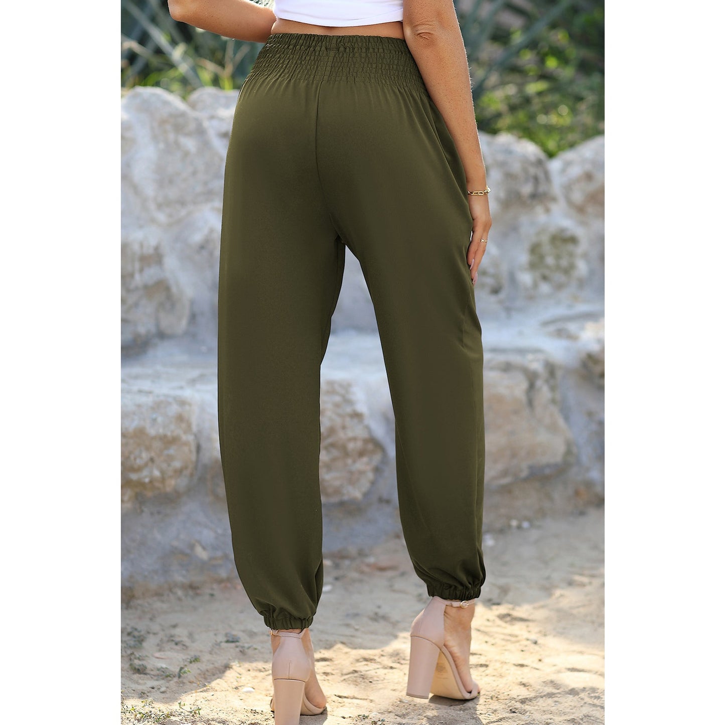Dodie Green Smocked High Waist Joggers