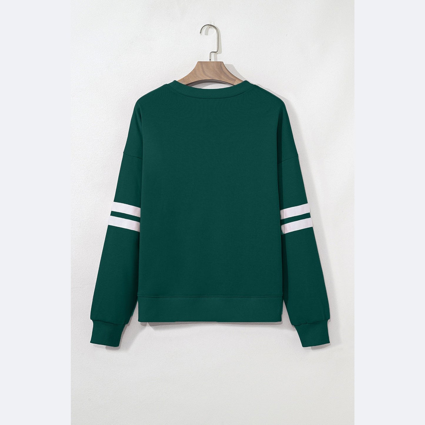 Green Varsity Striped Detail Drop Shoulder Oversized Sweatshirt