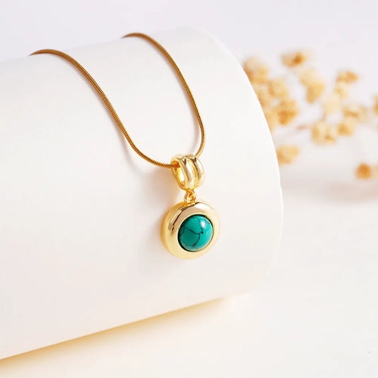 18K Real Gold Plated Marbeled Pendant Necklace - 4 Colors