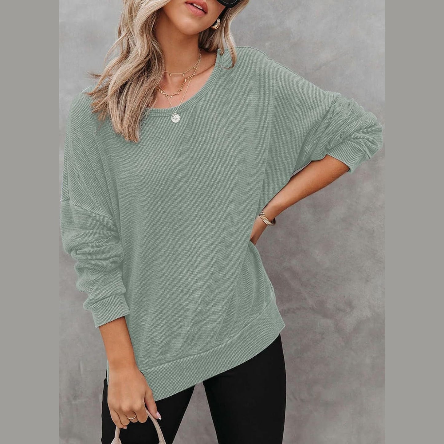 Latoya Oversized Waffle Knit Side Split Sweatshirt - 6 Colors