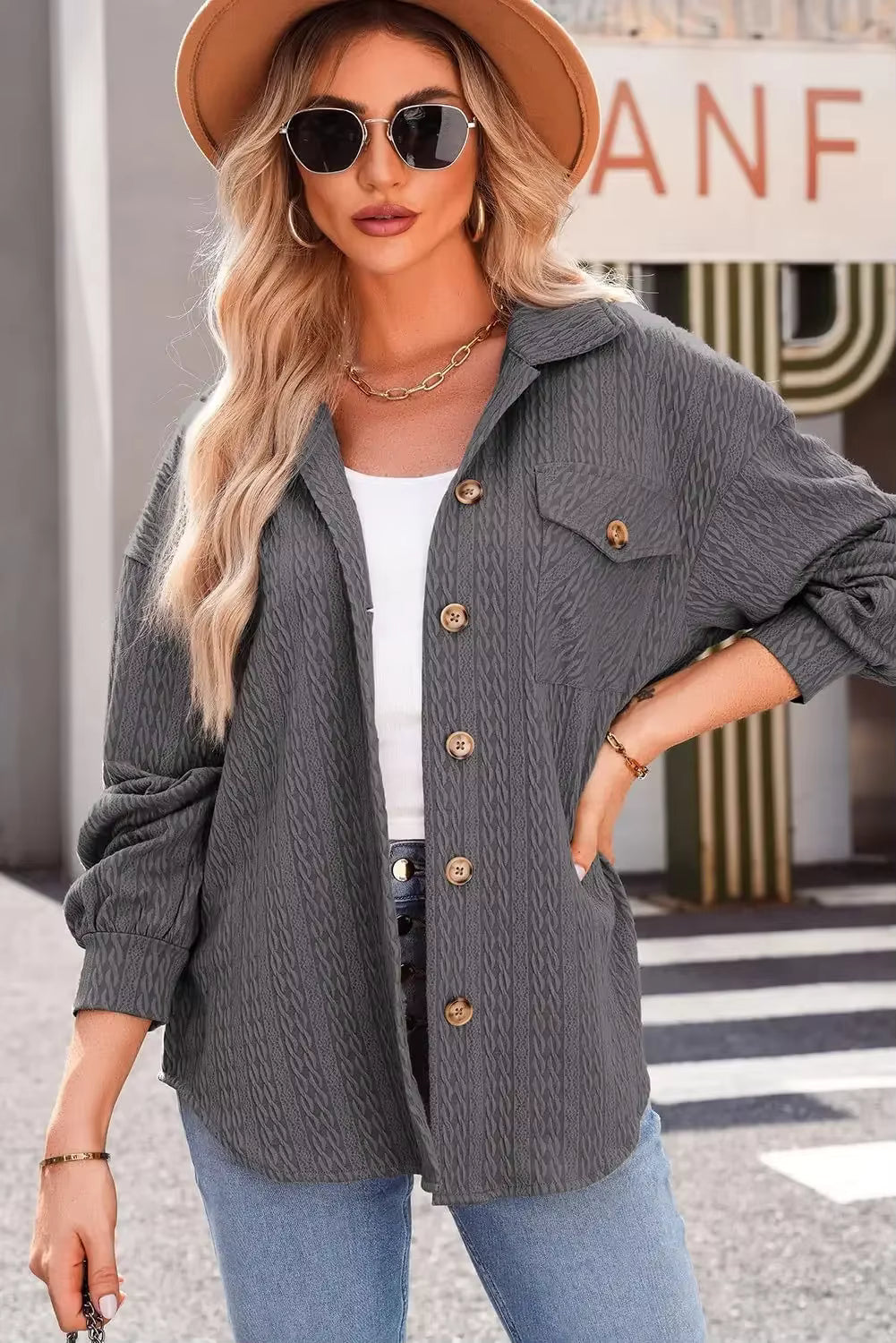 Marceline Textured Button Up Long Sleeve Shacket - 4 Colors