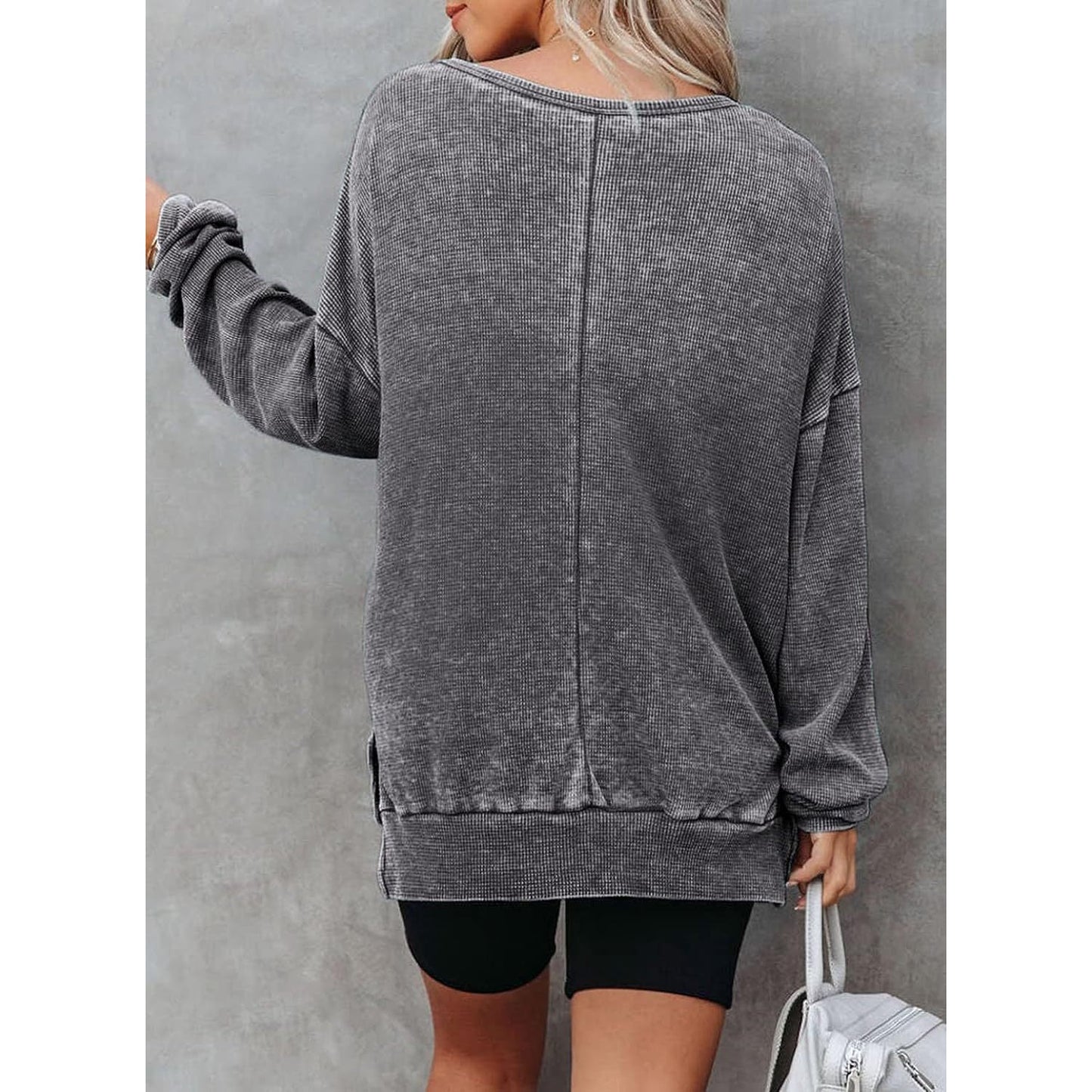 Latoya Oversized Waffle Knit Side Split Sweatshirt - 6 Colors