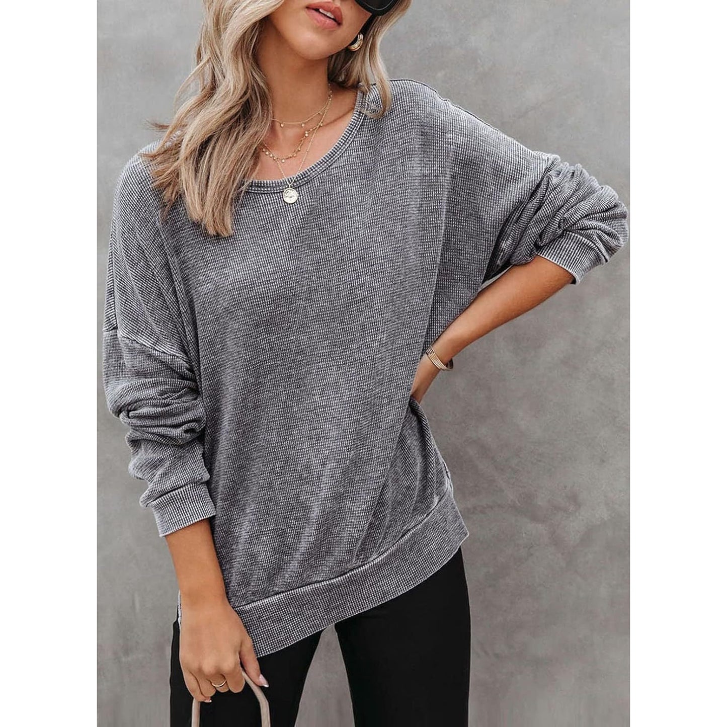 Latoya Oversized Waffle Knit Side Split Sweatshirt - 6 Colors