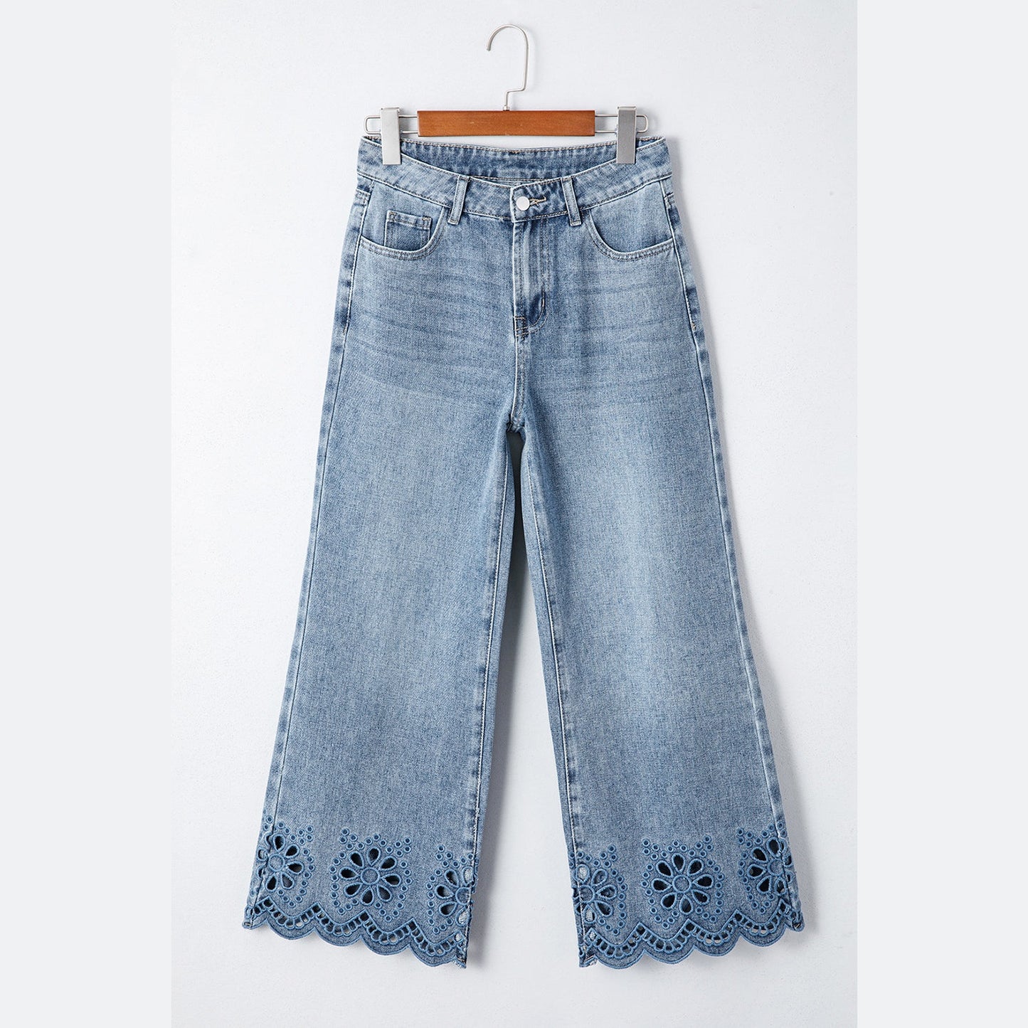Harlyn Dusk Blue Embroidered Cropped Wide Leg High Waist Jeans