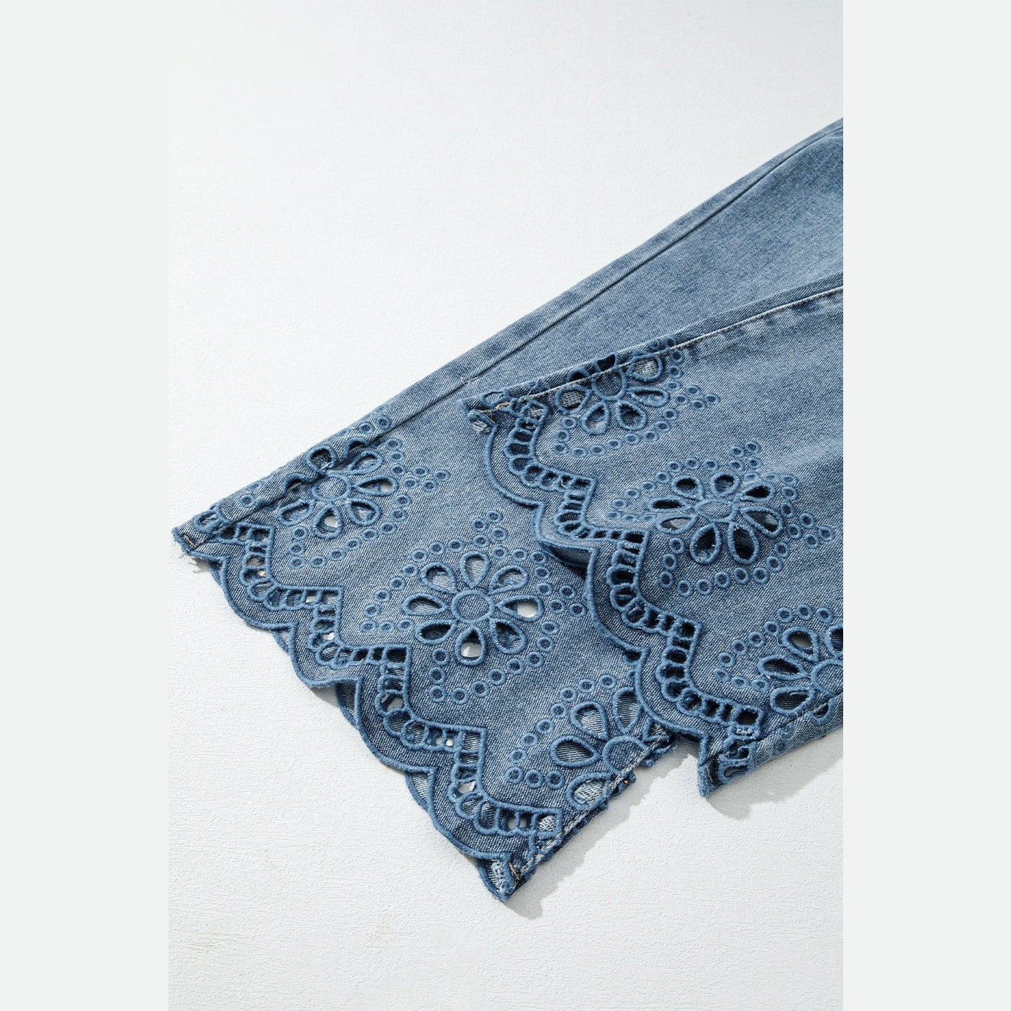 Harlyn Dusk Blue Embroidered Cropped Wide Leg High Waist Jeans
