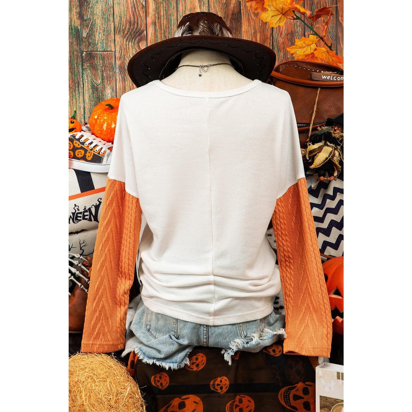 REDUCED!!! Hallie Orange Long Sleeve Colorblock Chest Pocket Textured Knit Top REDUCED!!!