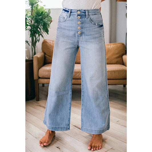 Hancelle Beau Blue Multi Buttons Pinstripe Wide Leg Jeans