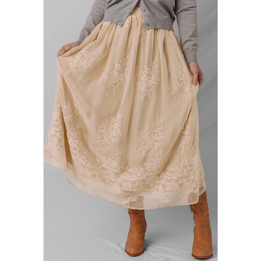 Hannah Embroidered Mesh Overlay Flowy Long Skirt
