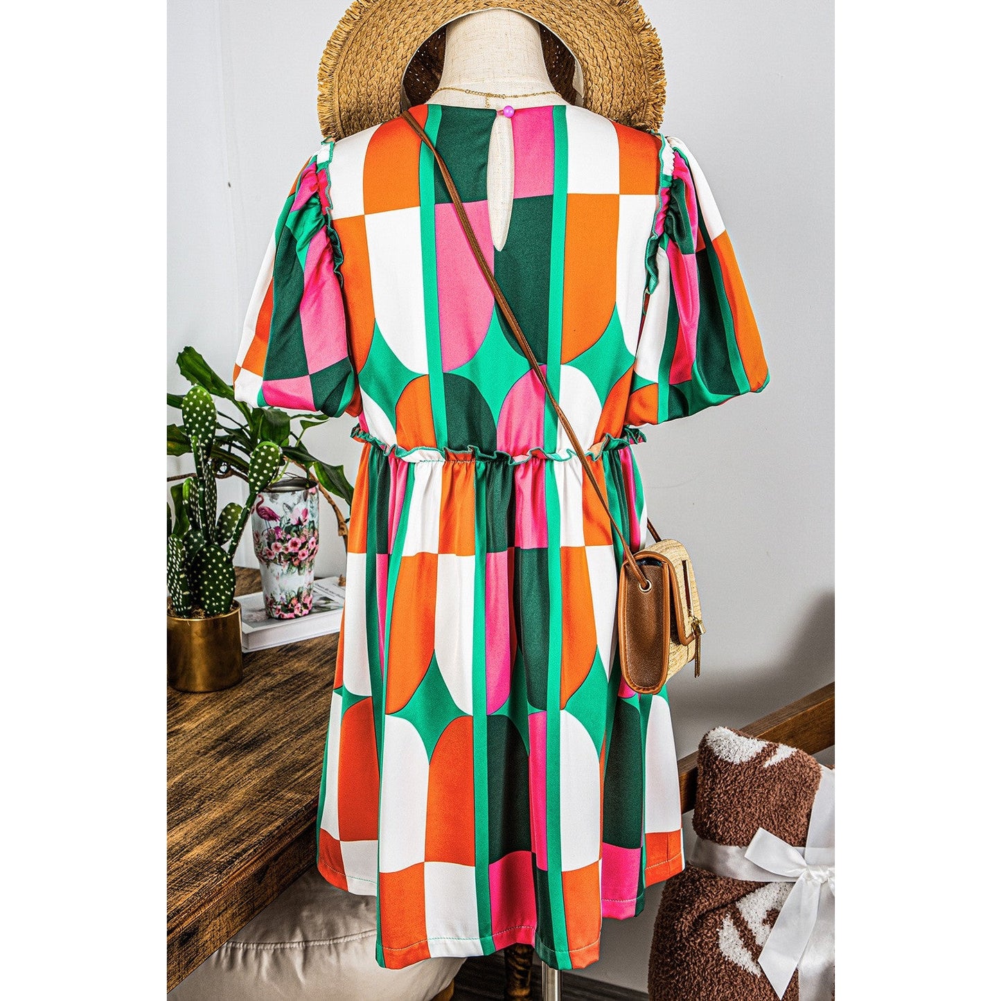 REDUCED!!! Harper Green Abstract Print Puff Sleeve Short Dress REDUCED!!!