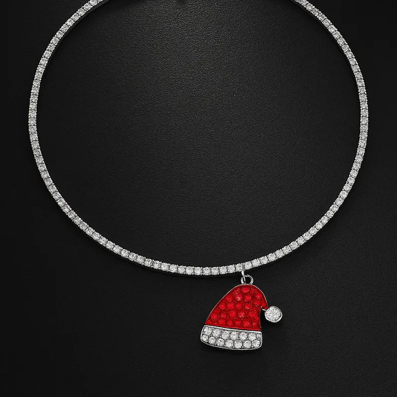 Sparkling Santa Hat Pendant Necklace