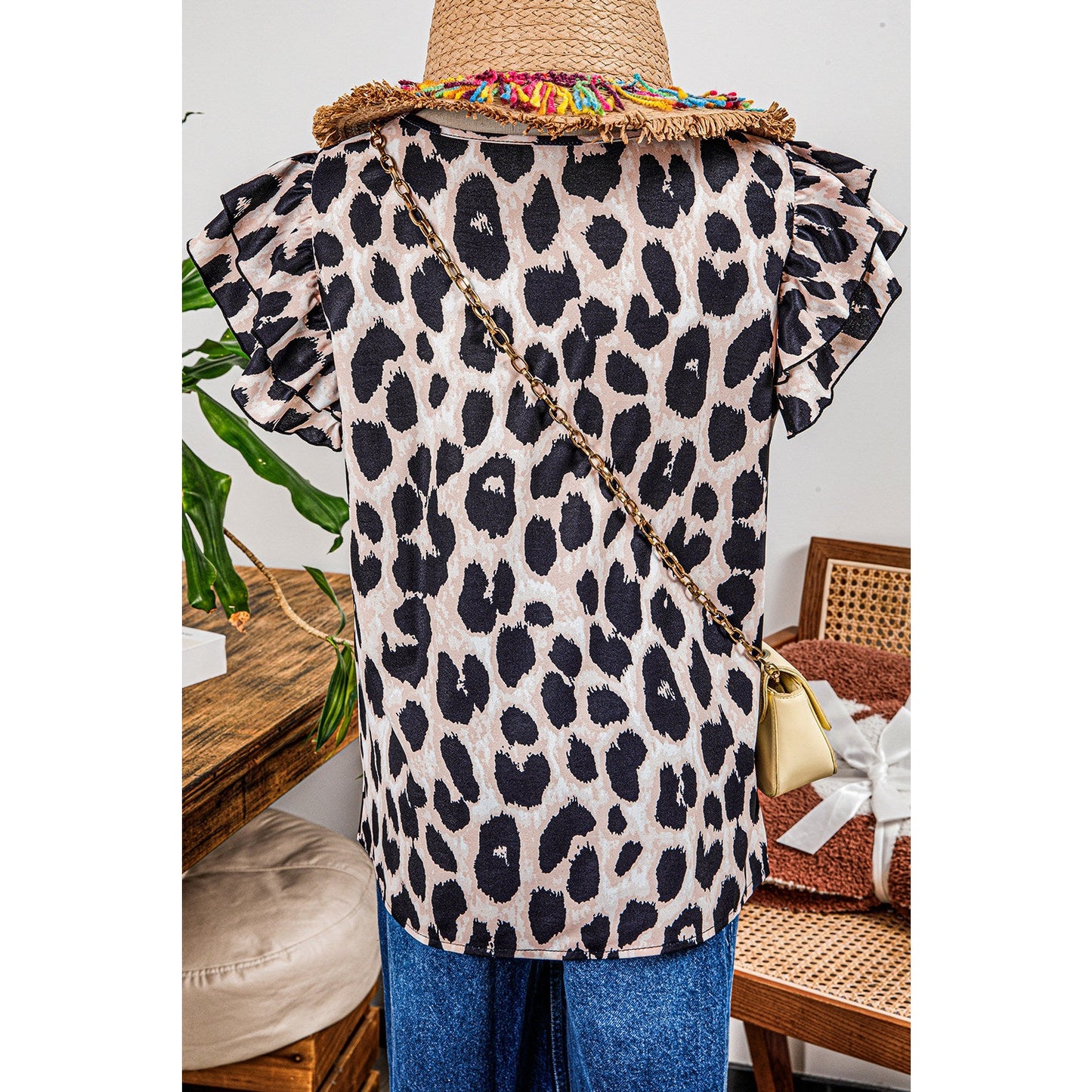 Hayden Leopard Print Layered Ruffled Short Sleeve Blouse