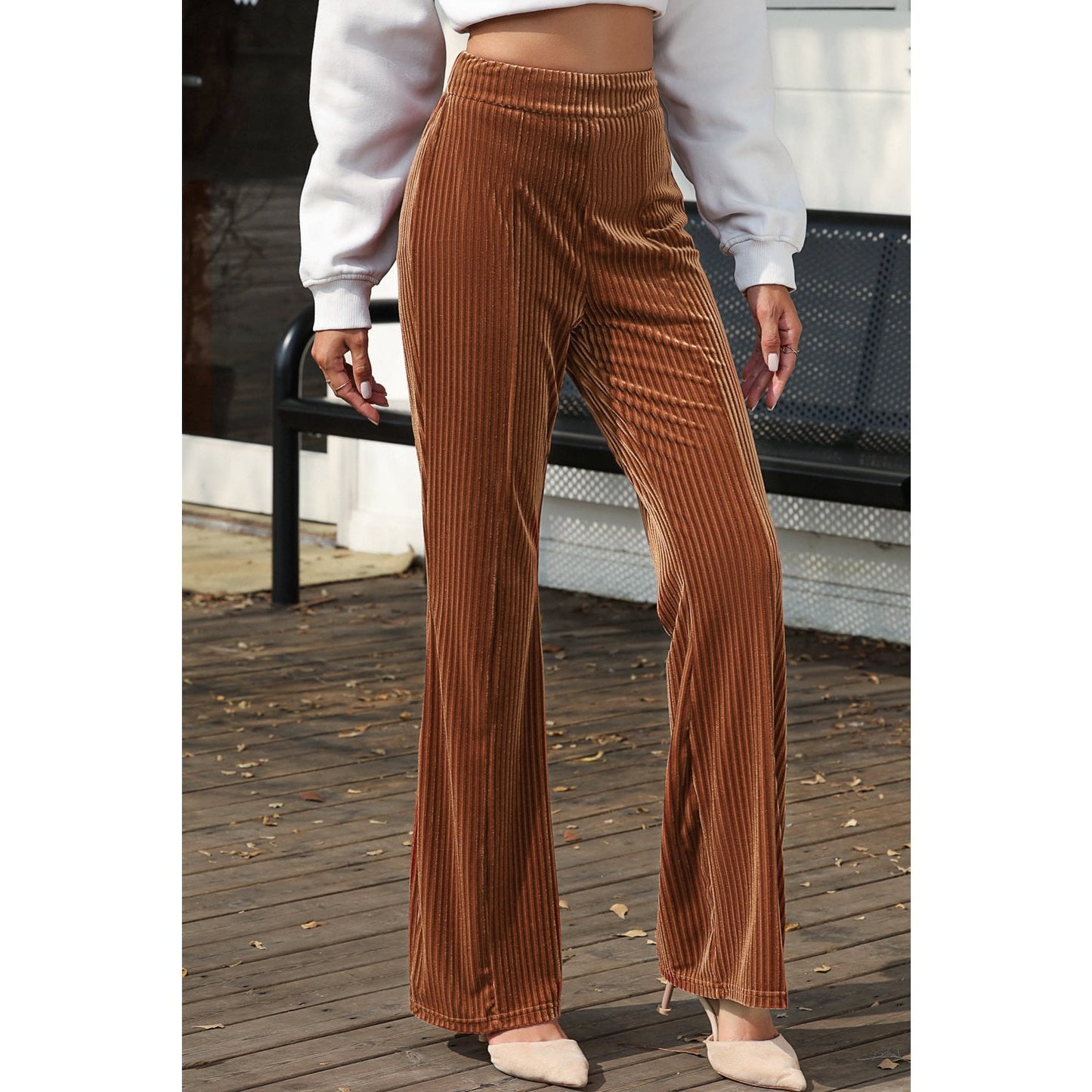 RTS Hayley Chestnut High Waist Flare Corduroy Pants