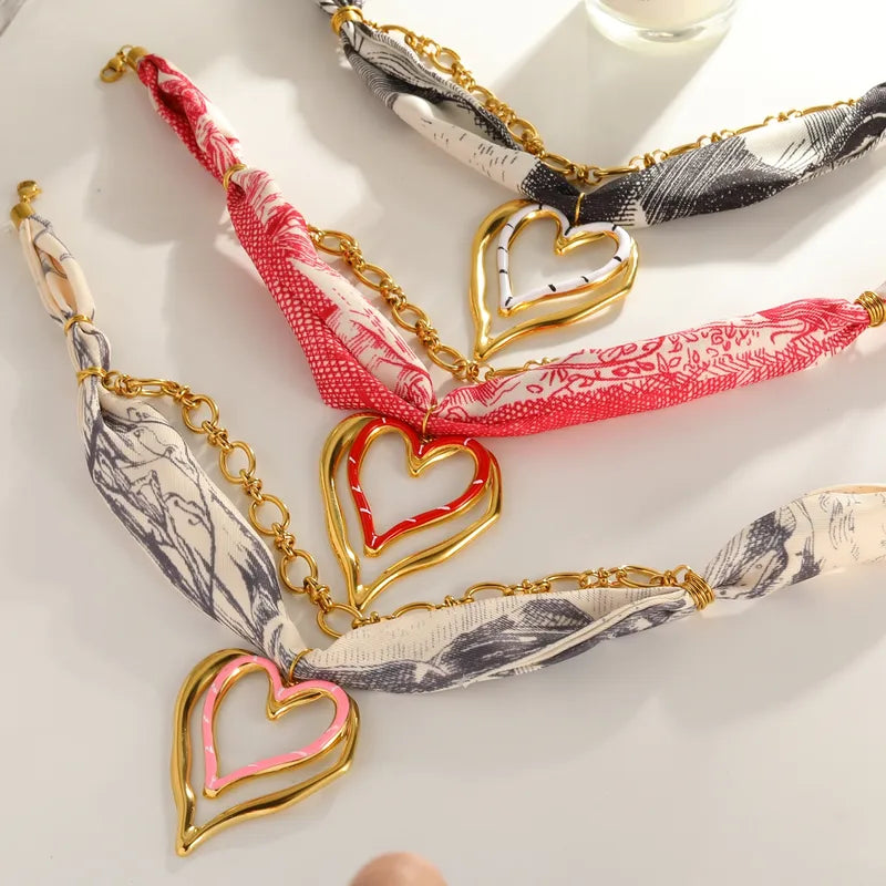 Heart Pendant Scarf Necklace - 3 Colors