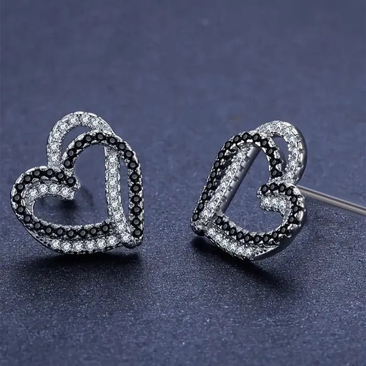 Dual‑Tone Heart Earrings